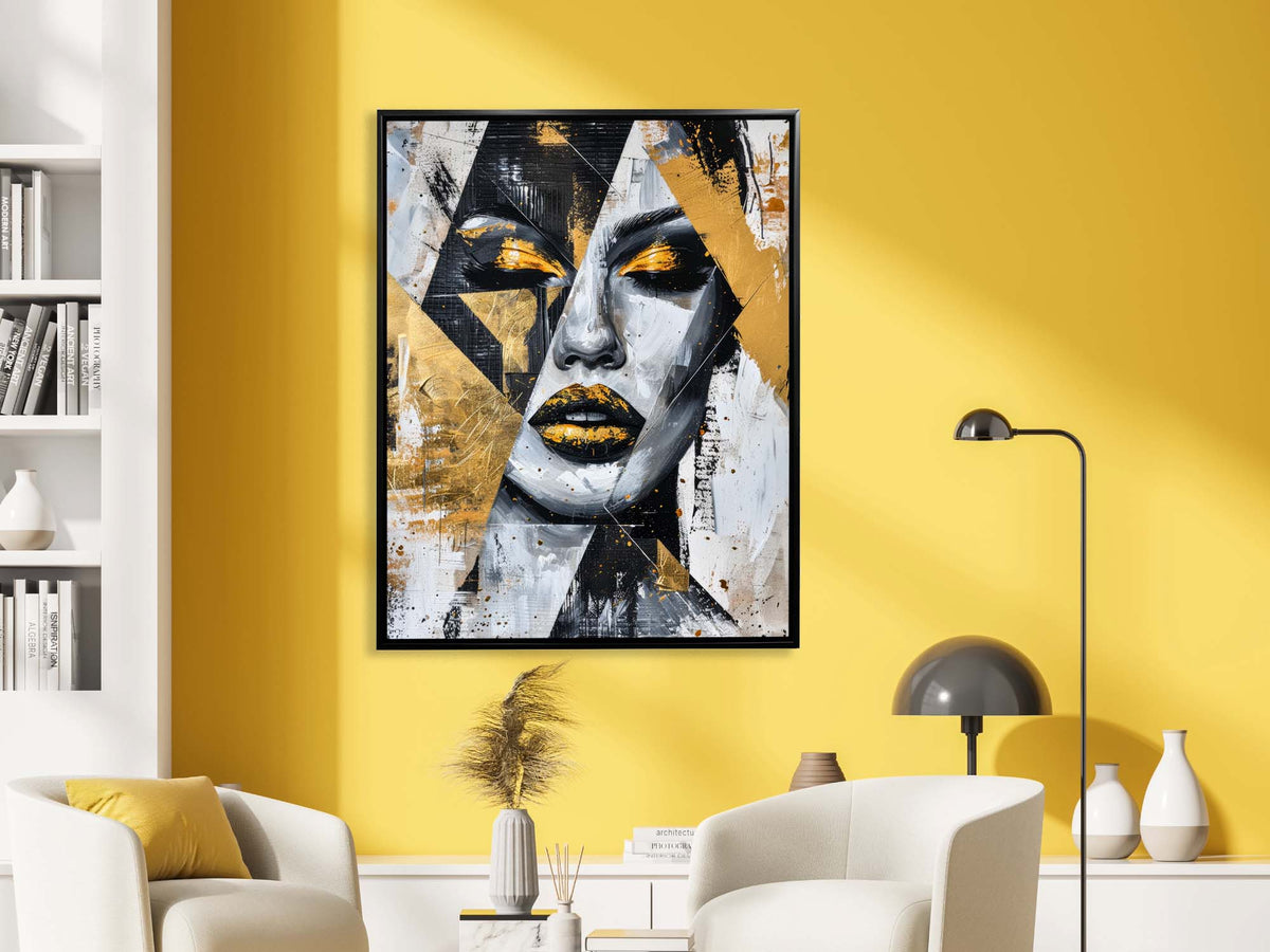 Gold & Black Face I Canvas Wall Art | Abstract Portrait | 35 × 47 inches