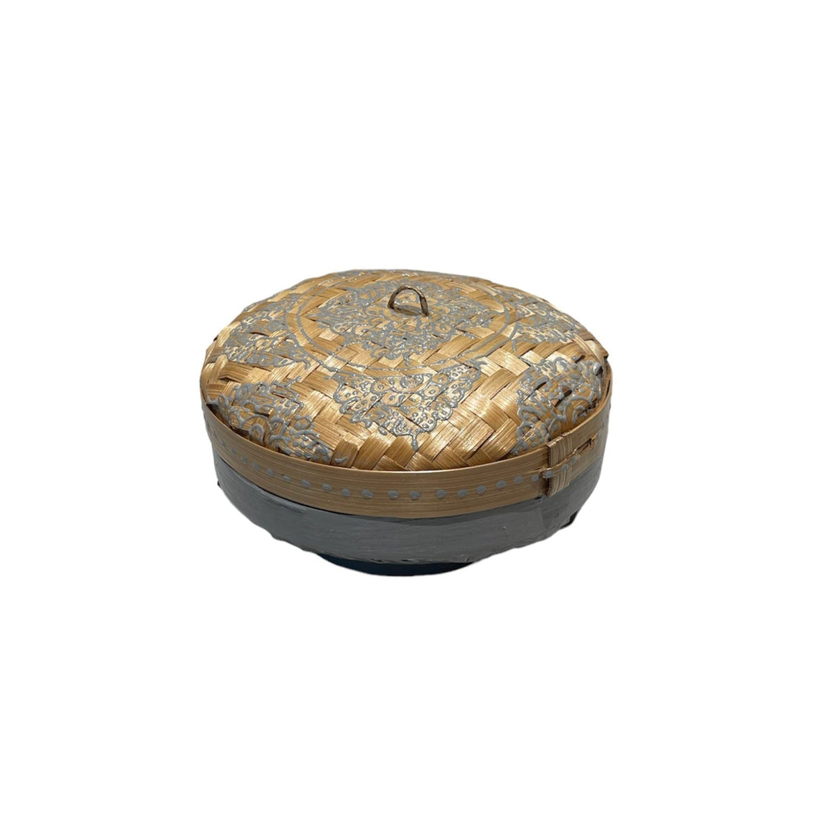 Grey Round Henna Rattan Box