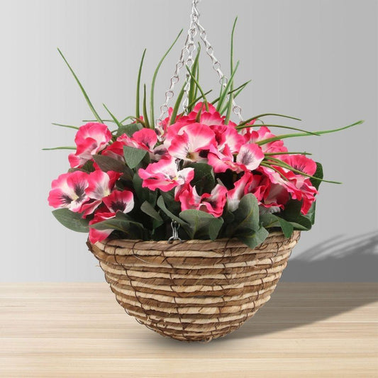 Composition florale artificielle Aubree en panier suspendu
