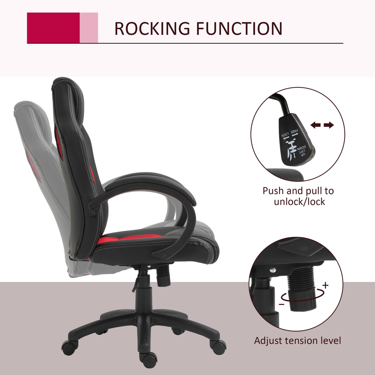 Foster - Chaise de bureau gaming - Rouge/Noir