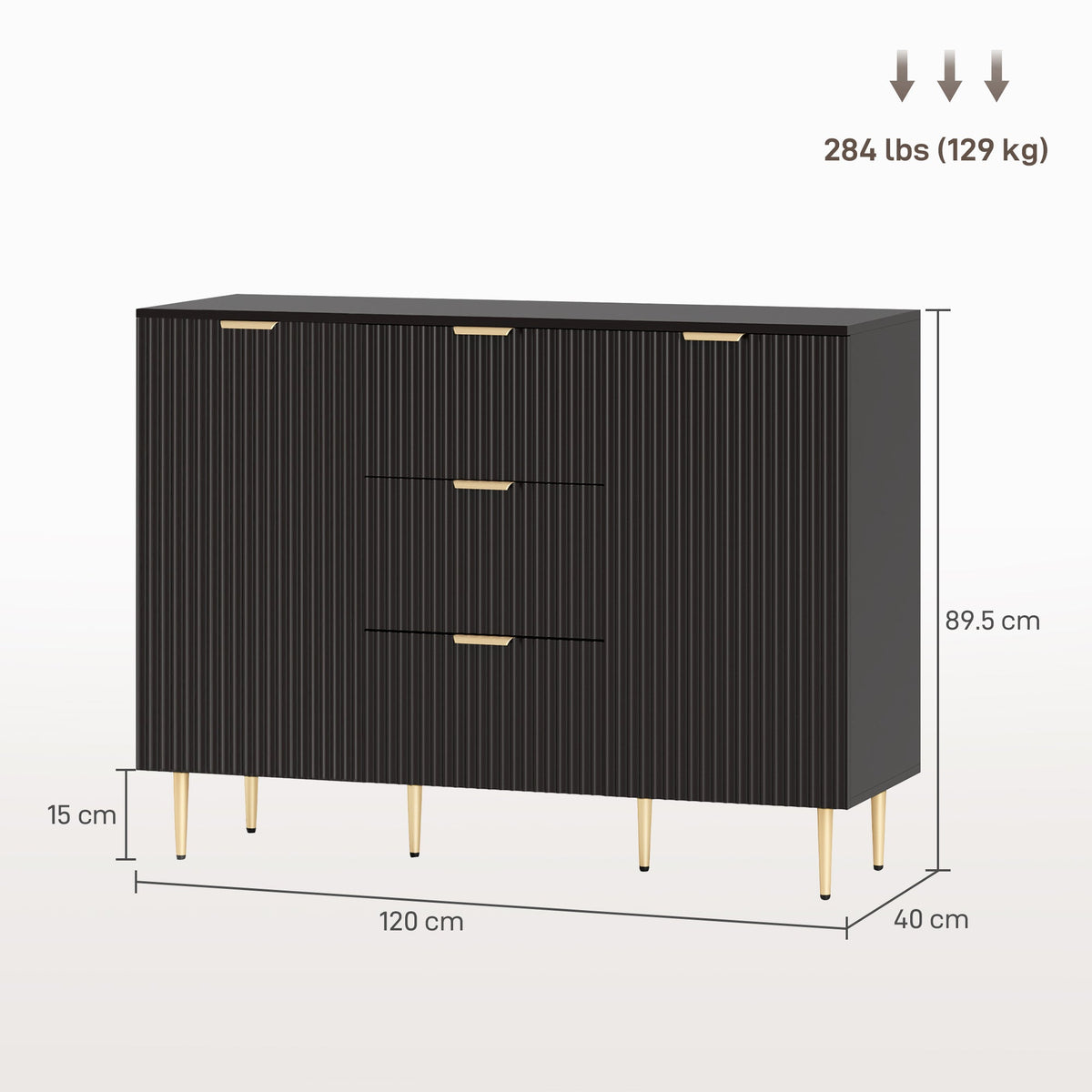 Buffet de cuisine moderne/Meuble de rangement pour couloir Ellis avec 3 tiroirs – Noir
