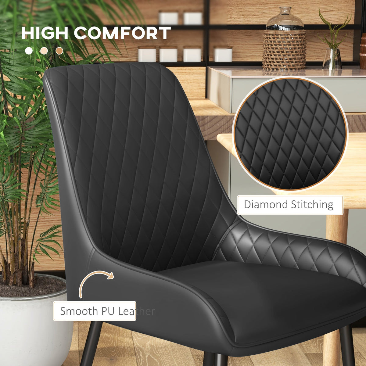 Blake Vegan Leather Modern Dining Chairs with Diamond Tufting-Set of 4-Black