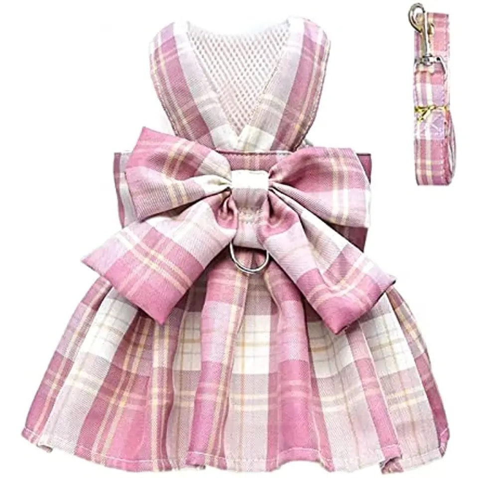 Ensemble robe-harnais et laisse Elizabeth Bow pour chien | Ensemble robe-harnais et laisse