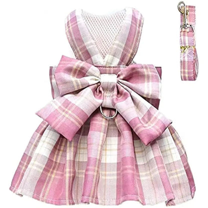 Ensemble robe-harnais et laisse Elizabeth Bow pour chien | Ensemble robe-harnais et laisse