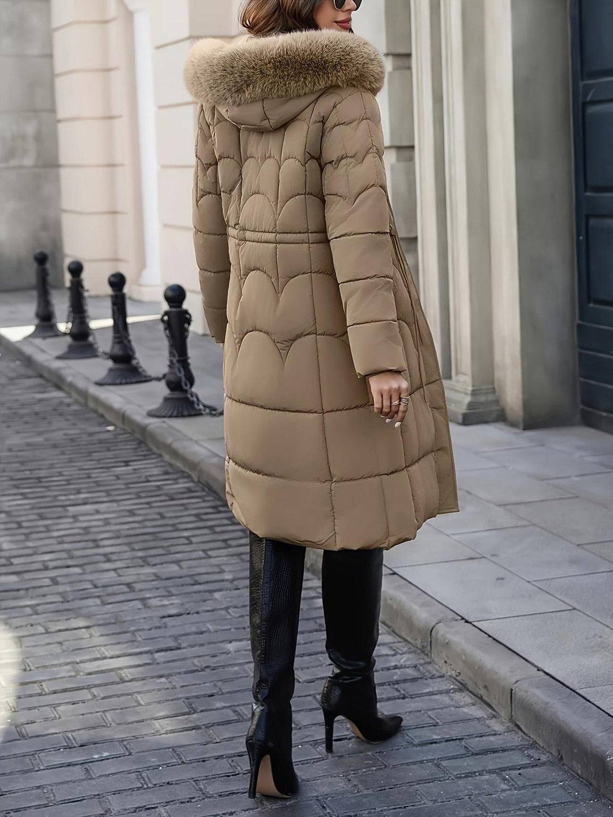 Women's Thickened Cotton-Padded Coat with Detachable Faux Fur Collar
