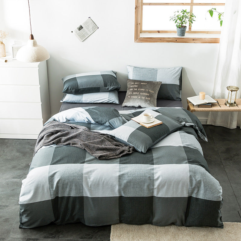 100% Cotton Geometric Bedding Set – Quilted Reactive Print Sheet & Duvet Cover Set