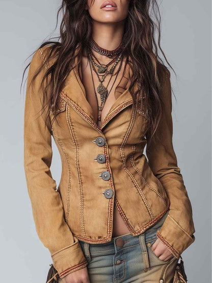 Women's Strap-Neckline Slim-Fit Lace-Up Cardigan Jacket