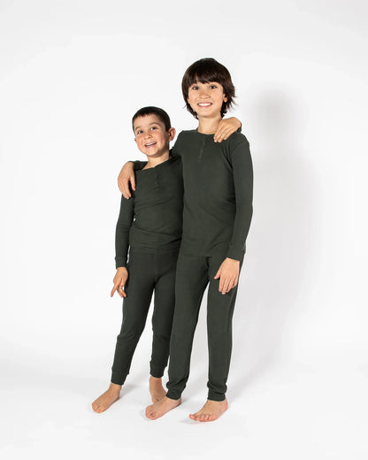 Ensemble de pyjama long deux pièces gaufré vert forêt profonde