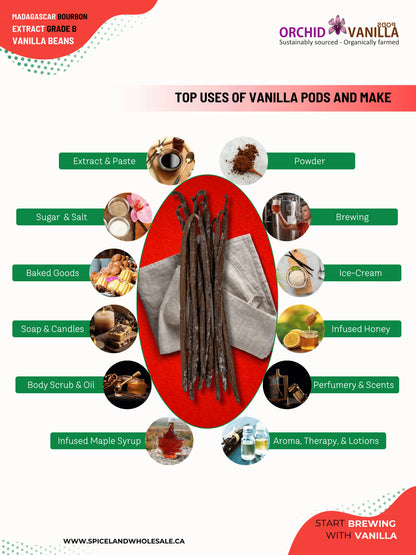 Madagascar Bourbon Extract Vanilla Beans Grade-B <br>For Extract Making<BR>By Pound