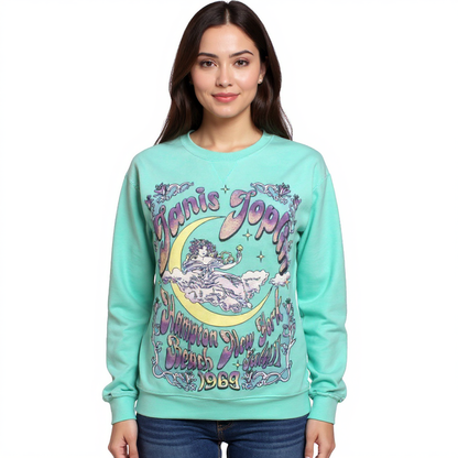 Janis Joplin Moon Crew Oversize Fleece Top (Mint)