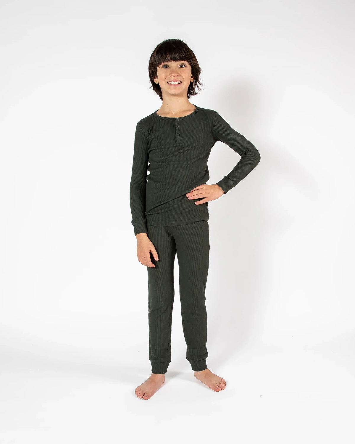Ensemble de pyjama long deux pièces gaufré vert forêt profonde
