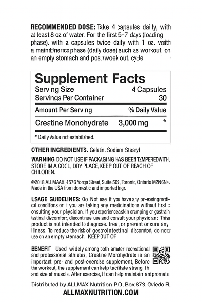 ALLMAX Créatine 3000 gélules pour la croissance musculaire en ligne