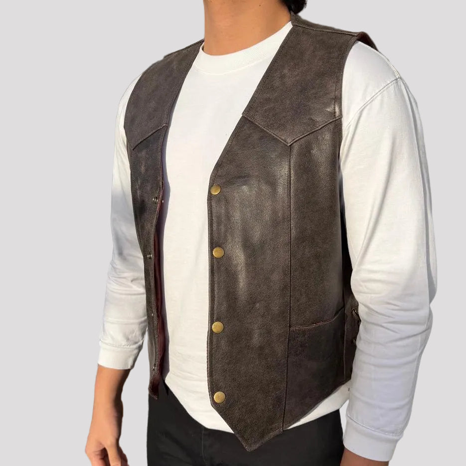 Gilet en cuir lacé sur les côtés pour homme Open Road