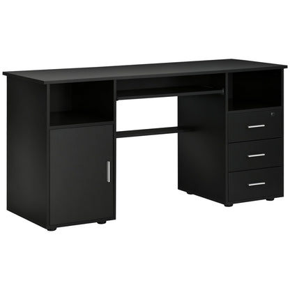 Bureau d'ordinateur Bloom 57" avec plateau coulissant pour clavier et tiroirs de rangement-Noir