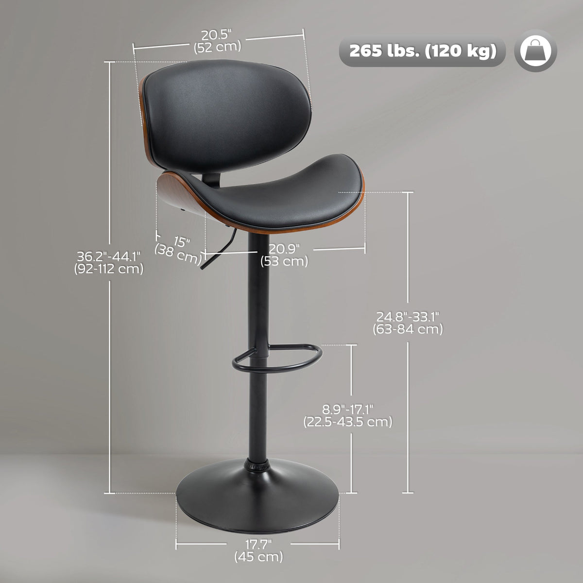 Alpine Modern Adjustable Counter/Bar Stools with Swivel Seat-Set of 2-Black