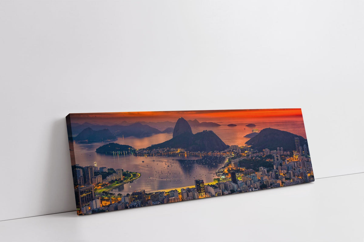 Rio de Janeiro Sunset Canvas Wall Art | Panoramic Skyline | 72 × 24 inches