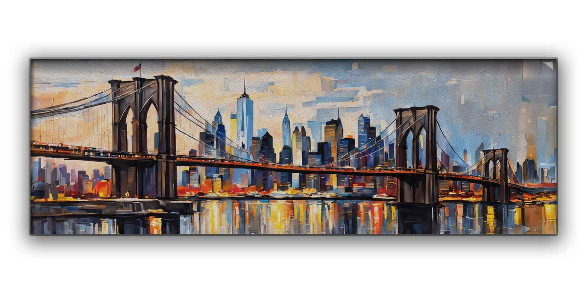 Brooklyn Bridge Canvas Wall Art | New York Palette Knife | 72 × 24 inches