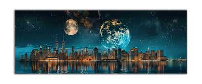 New York Circa 2111 Canvas Wall Art | Cosmic Skyline | 72 × 24 inches