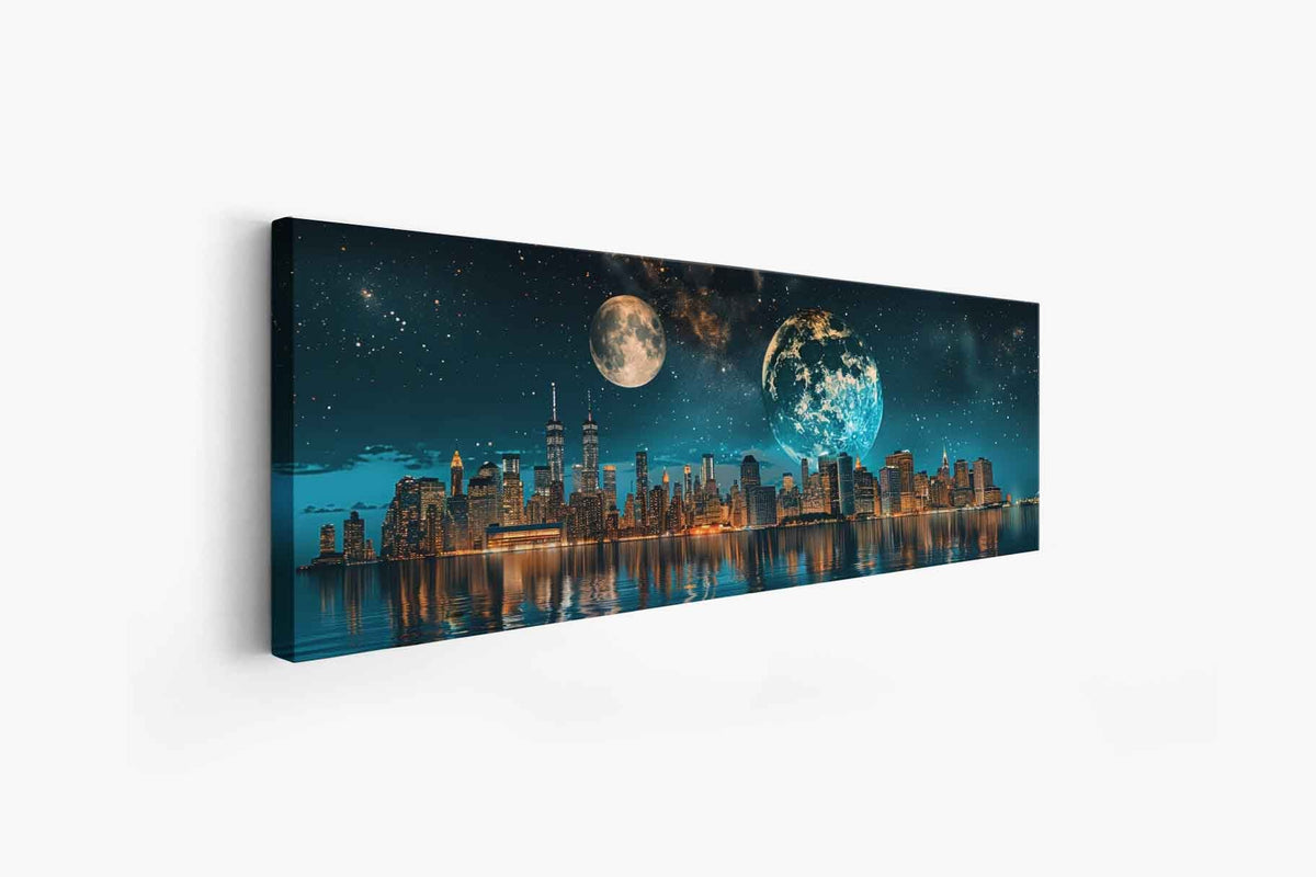 New York Circa 2111 Canvas Wall Art | Cosmic Skyline | 72 × 24 inches