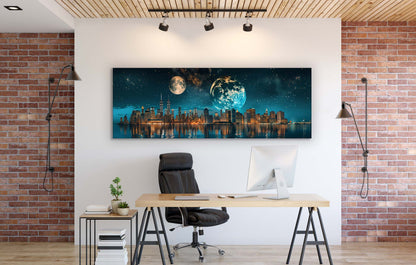 New York Circa 2111 Canvas Wall Art | Cosmic Skyline | 72 × 24 inches