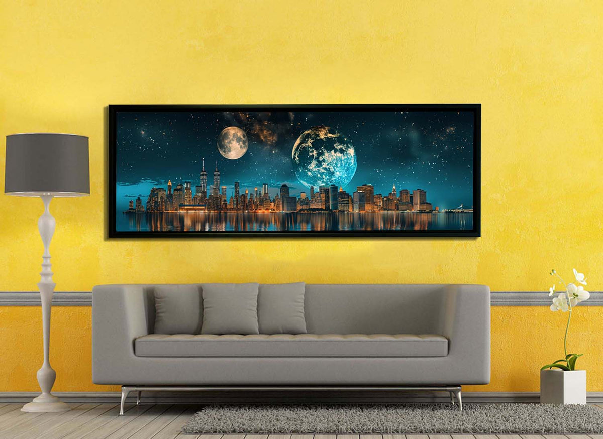 New York Circa 2111 Canvas Wall Art | Cosmic Skyline | 72 × 24 inches