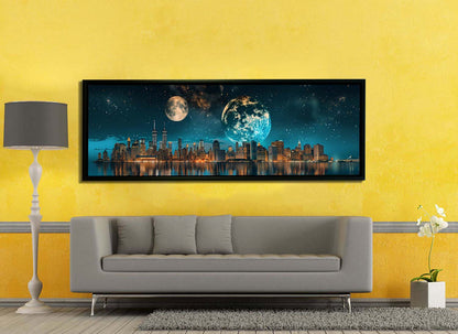New York Circa 2111 Canvas Wall Art | Cosmic Skyline | 72 × 24 inches