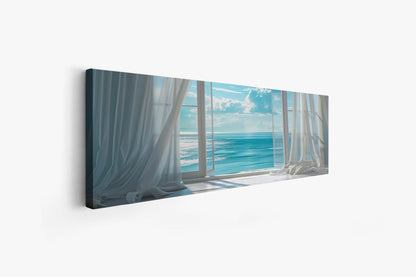 Through the Window Canvas Wall Art | Blue Ocean View | 72 × 24 inches