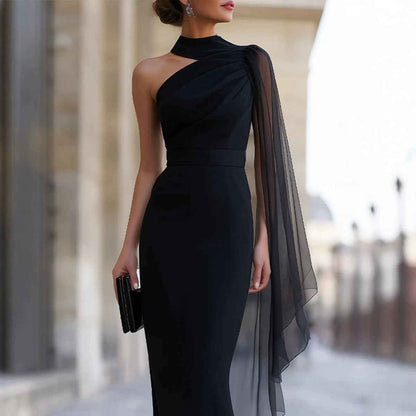 Women's Off-Shoulder Evening Gown – Elegant Black Bodycon Long Dress