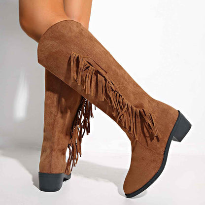 Women's Tassel Thigh High Boots – Suede Pointed Toe Fashion Boots