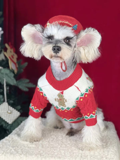 Pull de Noël pour chien en pain d'épices – Tenue tricotée d'hiver pour chiens