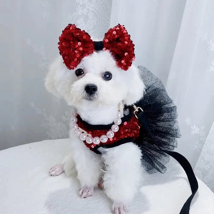 Ensemble robe Giselle Noir pour chien | Robe de cérémonie avec nœud assorti