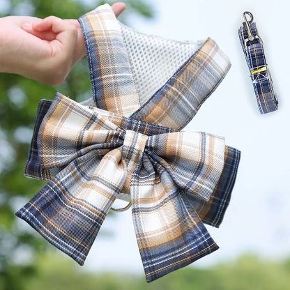 Luxury Plaid Dog Harness and Leash Set | Dog Walking Outfit