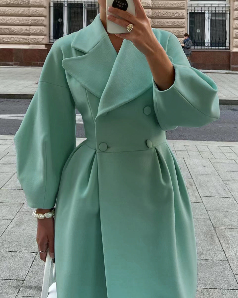 Women’s Vintage Lantern Sleeve Jacket – Oversized Lapel Collar Elegant Casual Coat