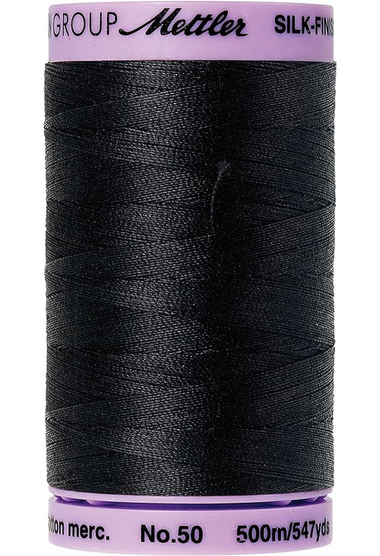 Mettler Silk-Finish - Black - 50wt Solid Cotton Thread 547yd/500m