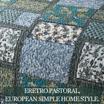 Reversible Cotton Quilt Bedspread Set – Vintage Floral Patchwork 3-Piece All-Season Bedding