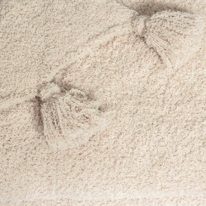 Jeté étendu à imprimé double épaisseur uni beige rougissant avec pompons