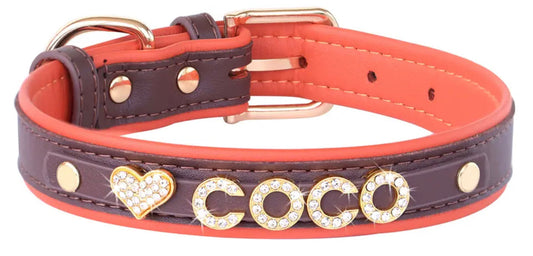 Collier pour chien Amber Mocha Crown Name | Collier pour chien personnalisé