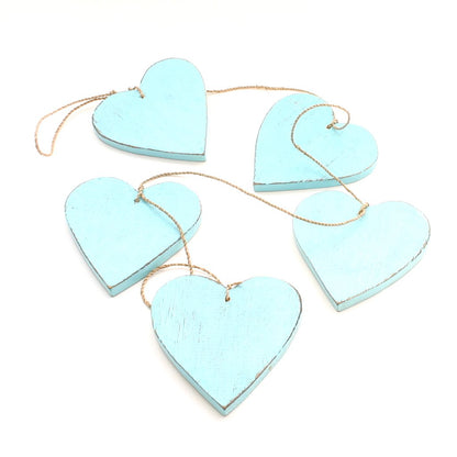 Hanging String Of 5 Wooden Hearts