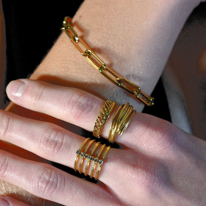 ORELIA Twisted Double Band Basketweave Stacked Ring