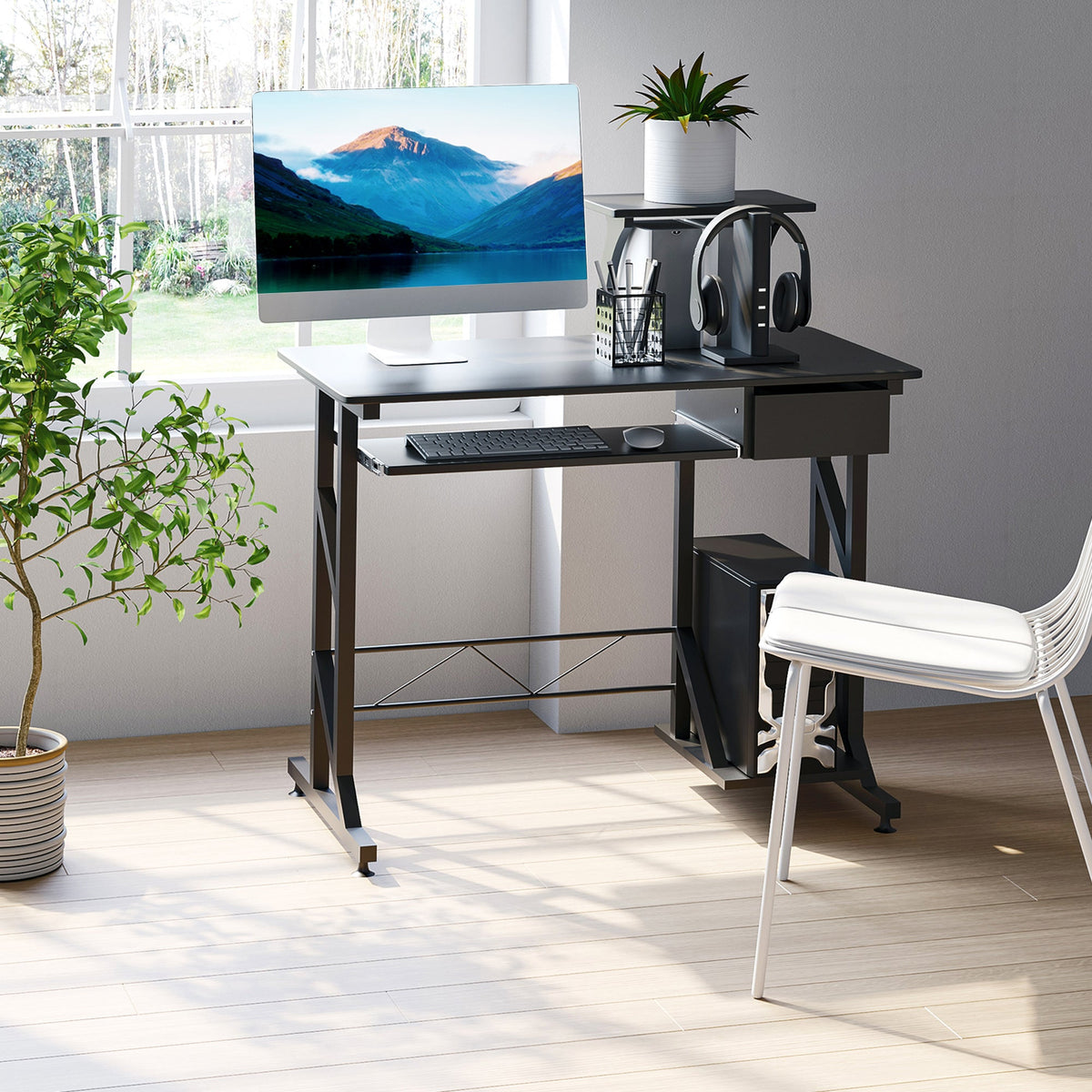 Bureau informatique Indy avec tablette coulissante pour clavier et tiroir – Noir