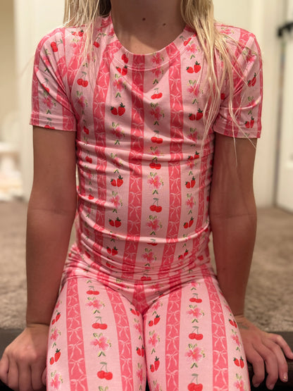 Kids Pink Strawberry & Cherry Bows Pajama Pants