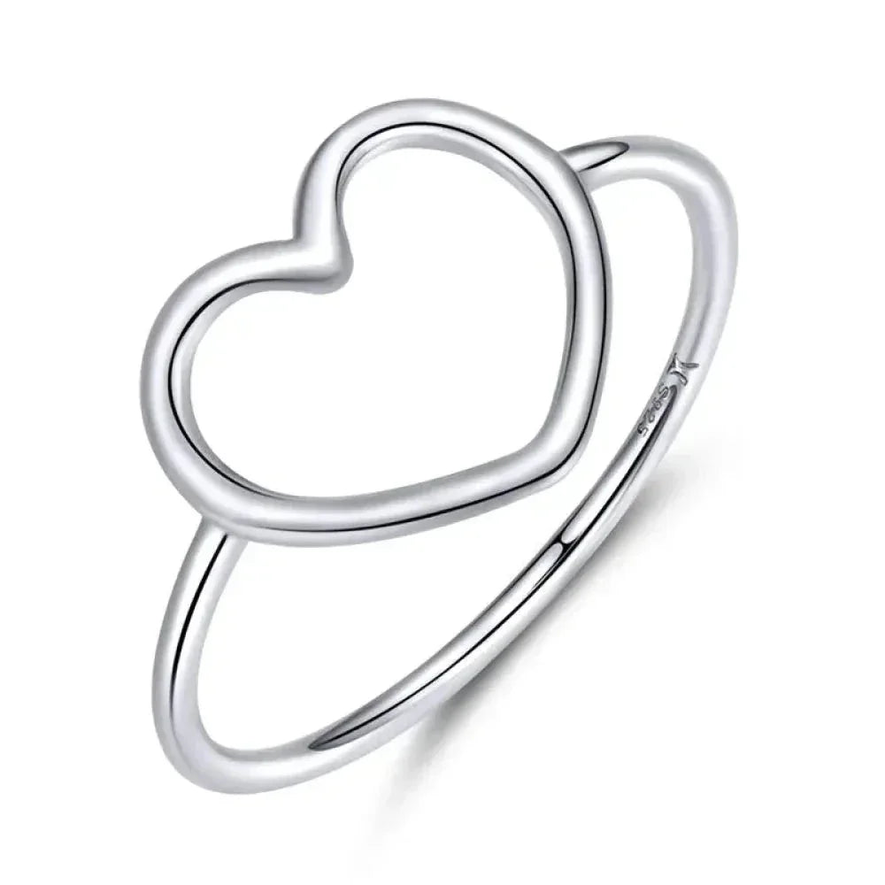Bague minimale en argent sterling 925 en forme de cœur