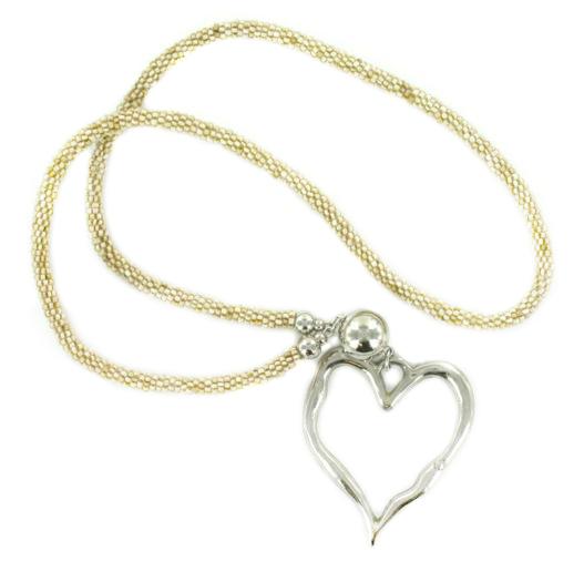 Beaded Rope Necklace with Open Heart