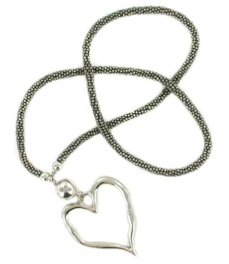 Beaded Rope Necklace with Open Heart