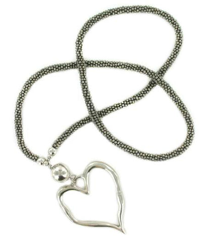 Beaded Rope Necklace with Open Heart
