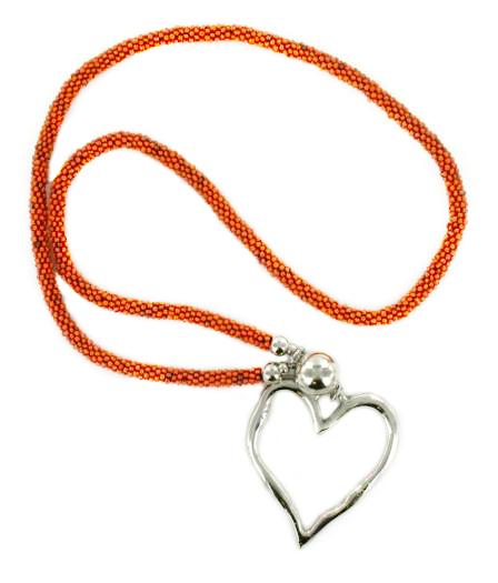 Beaded Rope Necklace with Open Heart