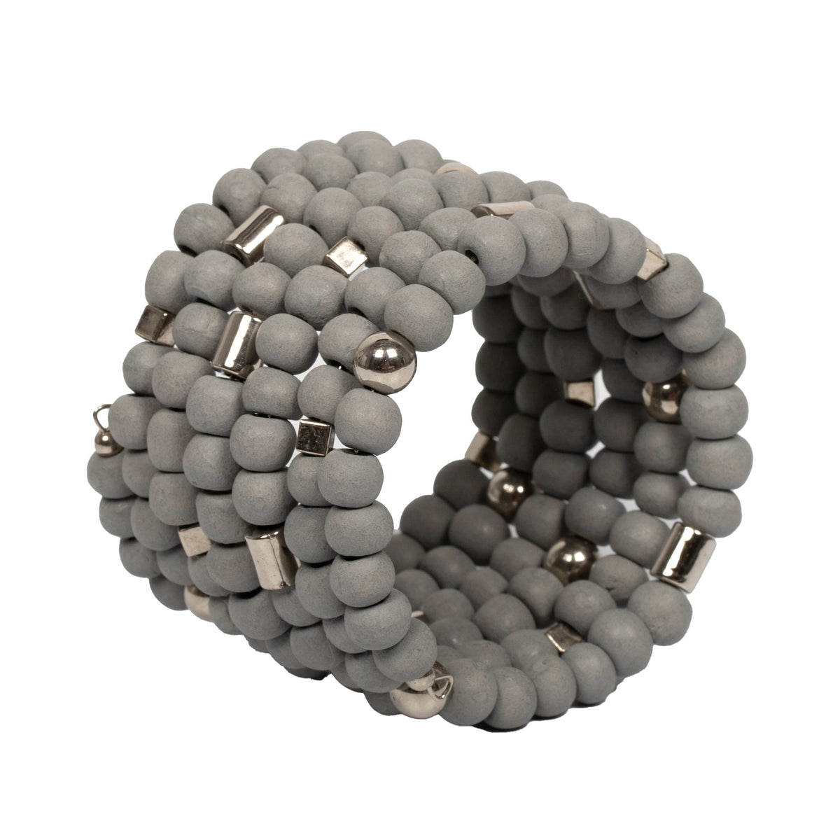 Bracelet spirale en grosses perles de bois