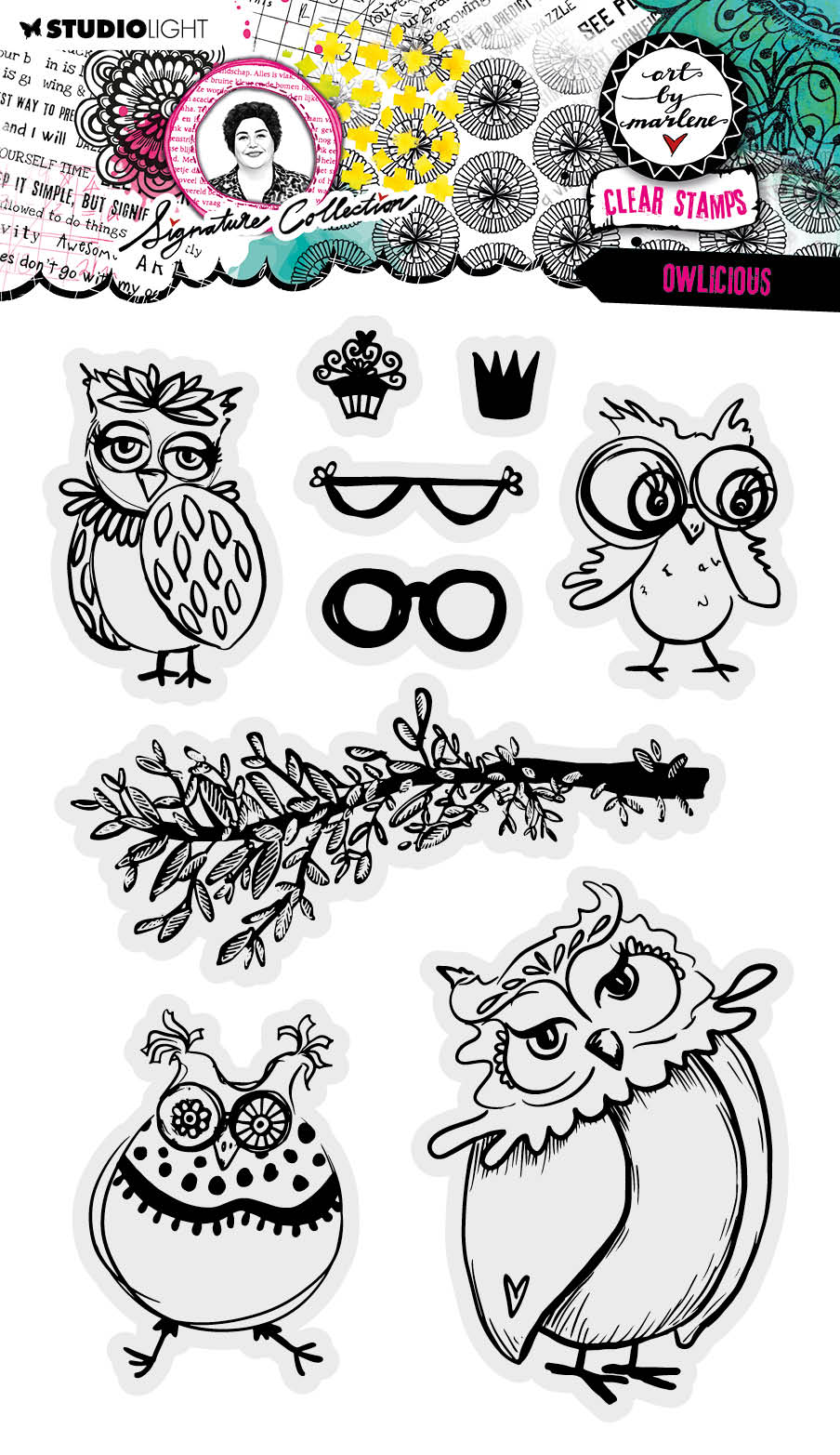 Tampon transparent ABM collection Owlicious Signature 148x210x3mm 9 pièces réf. 637