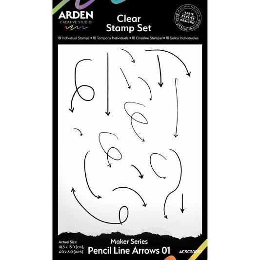 Arden Creative Studio Maker Series Pencil Line Arrows 01 Ensemble de Timbres Transparents 10,16 x 15,24 cm