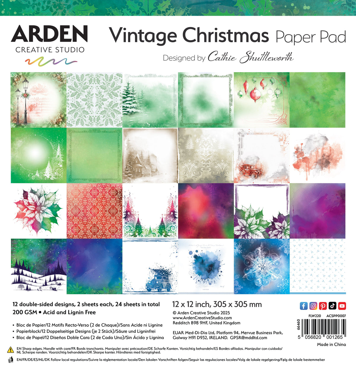 Bloc de papier Studio créatif Arden Noël vintage 30,5 x 30,5 cm